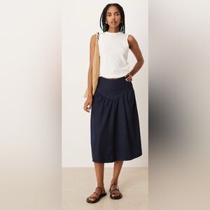 Mango drop waist gathered A-line denim skirt indigo